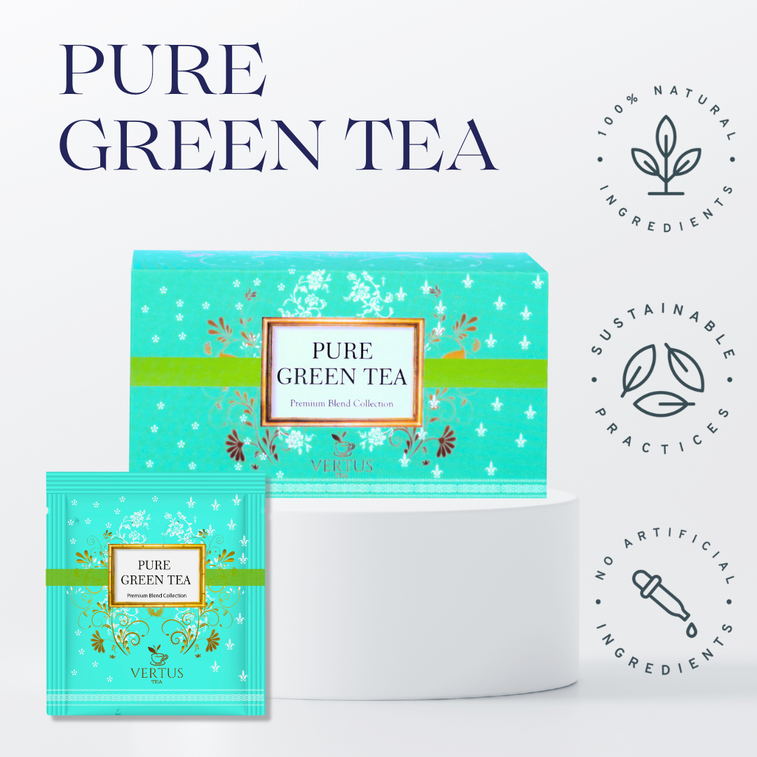 Vertus Tea Pure Green Tea | 25 Teabags | 0% Bitterness | VERTUS TEA